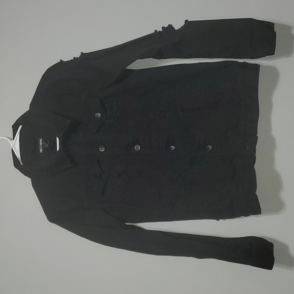 Hot Topic jacket men's size small black destructed denim unisex 100% Cotton - Picture 2 of 10